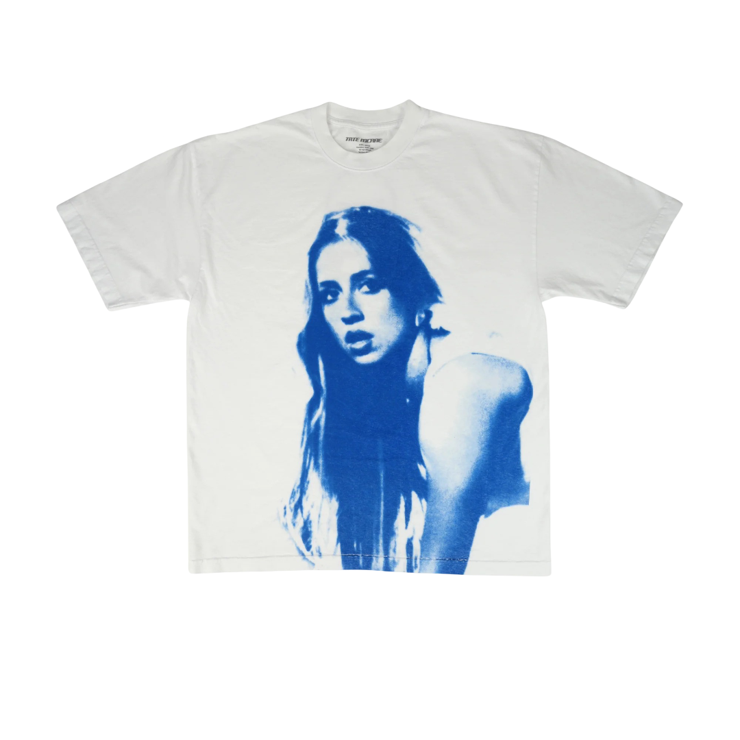 Tate McRae Tour Merch - White Blue Photo T-shirt